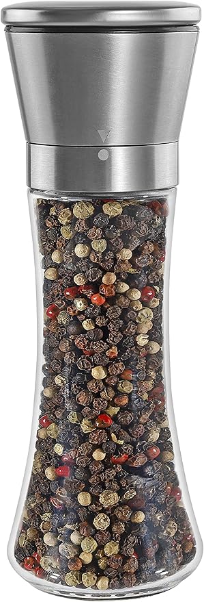 Tall Pepper Grinder or Pepper Mill, Manual Salt Grinder Refillable with Adjustable Coarseness, Black Pepper Grinder Made of Stainless Steel, Himalayan Salt and Sea Salt Grinder