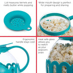 Ecolution Patented Micro-Pop Microwave Popcorn Popper with Temperature Safe Glass,3-in-1 Lid Measures Kernels and Melts Butter,Made Without BPA,Dishwasher Safe,1.5-Quart,Teal,(Pack of 4)