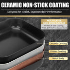 FineMade Family Size Electric Skillet with Lid, XL Electric Skillet, Deep Skillet, Temperature Control, Square 15 x 11.5 Inch Ceramic Nonstick Interior, Graphite