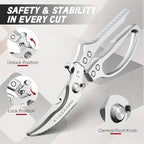 TIVOLI Poultry Shears Silver,Japanese Kitchen Shears Heavy Duty with Non-Slip Handle & Safety Lock,Multifunctional Kitchen Scissors for Chicken, Meat, Turkey, Fish, Vegetables,Ideal Gift