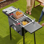 VEVOR Outdoor Propane Deep Fryer, Double Burners Commercial Fryer, 16 Qt Stainless Steel Cooker with Removable Baskets & Lids & Tanks, Oil Fryer Cart with Thermometer & Regulator, For Outdoor Cooking
