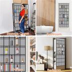 NiHome Multi-Functional 35 Pockets Door Hanging Organizer for Stanley Tumbler in Kitchen, Pantry, Bathroom, Large Capacity Elastic Mesh Secure Storage Water Bottle Cup Holder, Foldable for Home (Gray)