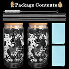 ANOTION Useful White Elephant Gifts for Adults Holiday - New Year Gift 18oz Christmas Coffee Mugs Glass Cups with Lids and Straws Gingerbread Tumbler Drinking Glassware Drinkware Gifts for Women