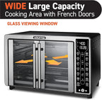 Gourmia French Door Air Fryer – 25 Qt Large Capacity Convection Oven, Fryfroce 360°, Digital Display with 17 Cooking Presets, Bake, Toast, Roast, Dehydrate, Fits 12” Pizza