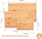 MasterChef Bamboo Cutting Boards for Kitchen, Wooden Cutting Board Set of 3, Natural, Organic & Food Safe Surface, Reversible Large, Medium & Small Wooden Chopping Boards with Juice Grooves