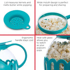 Ecolution Patented Micro-Pop Microwave Popcorn Popper with Temperature Safe Glass, 3-in-1 Lid Measures Kernels and Melts Butter, Made Without BPA, Dishwasher Safe, 3-Quart, Teal