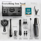 BARE BARREL® Mixology Bartender Kit Bar Set | 14-Piece Cocktail Shaker Set | Martini Barware Mixing Tools for Home Bartending | 35 Recipe Cards | Gift Set (28oz Boston Shaker, Jet Black/Black)