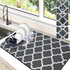 Dish Drying Mat for Kitchen Counter, 16"x24" Dish Drying Pad with Non-slip Rubber Backed, Hide Stain Anti Absorbent for Kitchen Counter, Drying Mat for Coffee Machine Dish Rack (Gray Trellis)