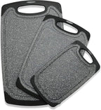 Viretang Plastic Cutting Boards Set of 3 Extra Large for Kitchen, Thick Chopping Board with Deep Juice Grooves, Non‑Slip Feet, Easy Grip Handle, BPA Free, Dishwasher Safe,Black