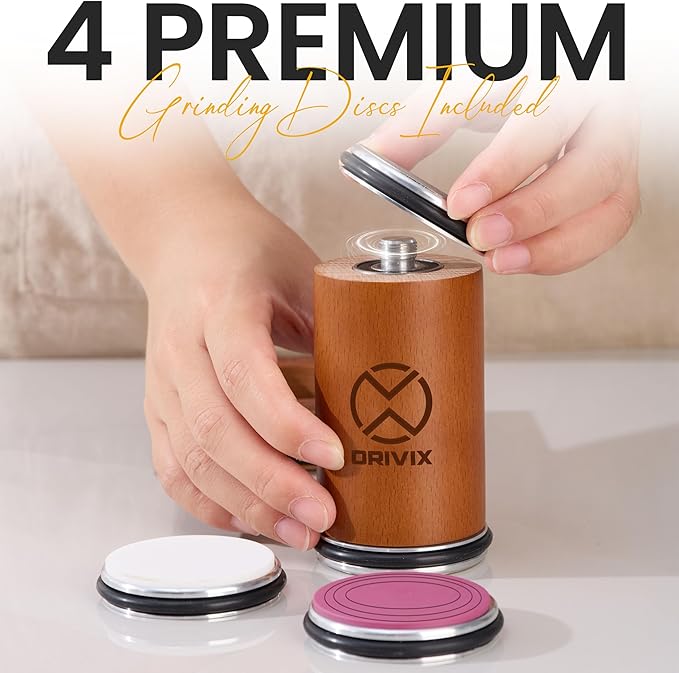 Rolling Knife Sharpener Kit – Magnetic 4-Angle Base, 3.86 Inches Longer Wooden Roller, 4 Grit Discs (1000/400 Diamond & 3000 Maroon / 6000 White Ceramic) and Leather Strop