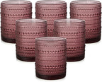 ZMOWIPDL Vintage Glassware Drinking Glasses Set of 6,12 oz Hobnail Glass Cups,Embossed Purple Water Tumbler,for Beer,Cocktail,Whiskey,Juice and Various Mixed Drinks- 1 Cleaning Brush