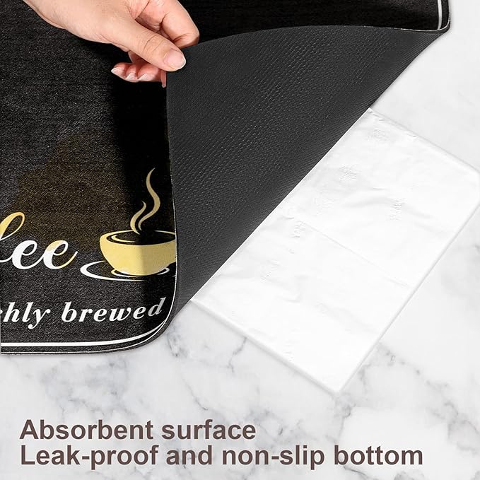 CooRug Absorbent Coffee Mat, Fashion Dish Drying Mat for Kitchen Counter Coffee Bar Accessories Espresso Machine Dish Rack 12" x 20" Black