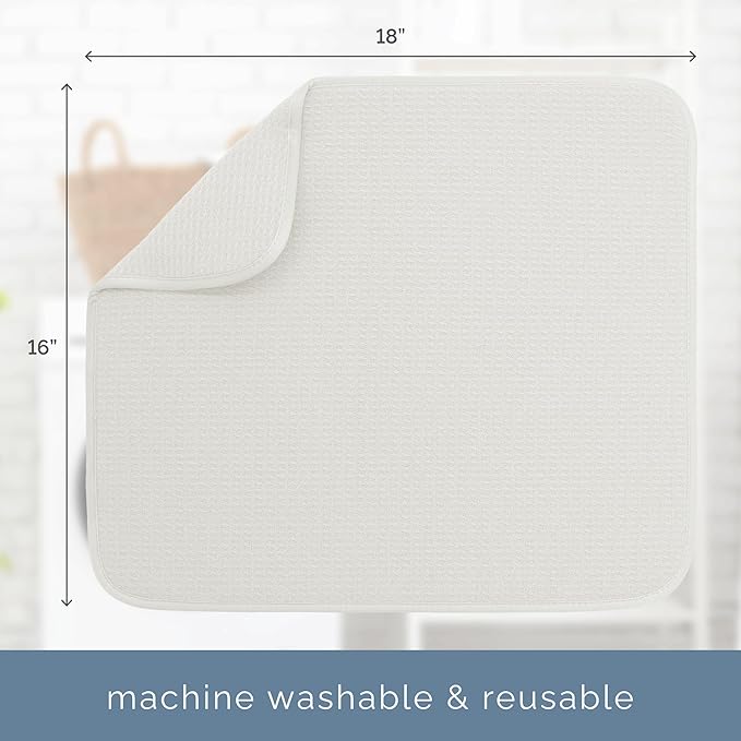 S&T INC. Dish Drying Mat, 16” x 18”, Absorbent Microfiber Kitchen Counter Mat, Dish Drying Pad for Dishes, Utensils, Pots and Pans, Large, Cream