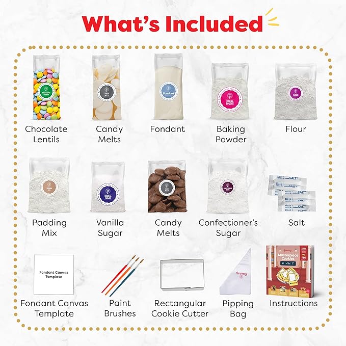 Baketivity Masterpiece Cookies Kids Baking Kit - Cooking Kit for Kids with Premeasured Ingredients, Step by Step Instructions, Paint Brushes, Art Lessons - Baking Set for Girls, Boys Ages 6-12