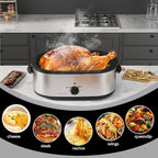 Roaster Oven, 20Qt Turkey Roaster Oven with Self-Basting Lid, 1450W Electric Roaster Pan with Cool-Touch Handles, Stainless Steel with Removable Pan and Rack, Silver