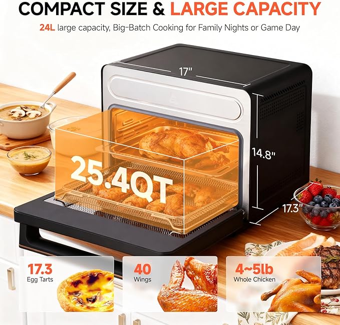 OUNIN 24L Steam and Air Fryer Combo Countertop Oven,11-in-1 Convection Baking and Steam,Bake,Broil,Dehydrate,304 Stainless Steel,Fast Cooking with Precise Electronic Temperature Control,for Gifting