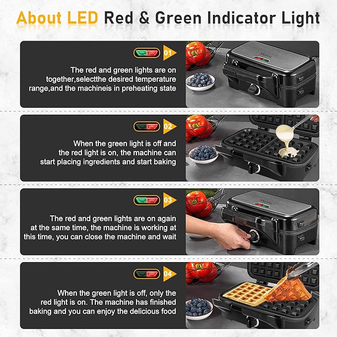 Waffle Iron with Removable Plates, 1200W All-Clad Waffle Maker for Pancake & Breakfast Sandwich, Nonstick Plates, 5-Gear Temperature Control, Cool Touch Handle, Easy to Clean for Family