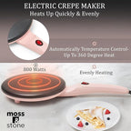 Moss & Stone Pink Electric Crepe Maker 8 Inch, Portable Crepe Maker & Hot Plate Cooktop On/Off Switch, Nonstick Coating, Automatic Temperature Control, Easy To Use For Pancakes, Blintz