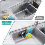HapiRm Sink Caddy Sponge Holder - 2 Installation Ways Kitchen Sink Organizer with Smiley Face Sponge Holder, Stainless Steel Kitchen Caddy - Black