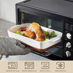 MALACASA Baking Dish 4.8 Qt Ceramic Casserole & Lasagna Pan, 9x13 Inch Deep Rectangular Oven Safe Dish with Handles for Baking, Roasting, Serving (Khaki & White) - Series Tara