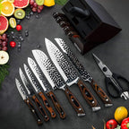 Kitchen Knife Set,15-Piece Knife Set With Block Wooden,Self Sharpening For Chef Knife Set,High Carbon Japan Stainless Steel Hammered Collection Knife Block Set with Steak Knives, Boxed Knife Set