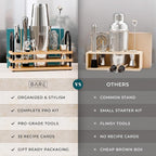 BARE BARREL® Mixology Bartender Kit Bar Set | 14-Piece Cocktail Shaker Set | Martini Barware Mixing Tools for Home Bartending | 35 Recipe Cards | Gift Set (28oz Boston Shaker, Silver/Natural)