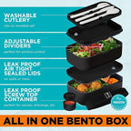 KARRICO Double Premium Bento Box Adult, 67 fl oz BPA-Free - Black Stackable Lunch Box with Leak-Proof Lids & Dividers, Perfect for Meal Prep, Lunches & Portion Control