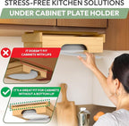 10 inch Paper Plate Dispenser Holder Bamboo Under Cabinet Vertical Rack for Kitchen Countertop Organizer Space Saver Shelf Lid Holder Counter Storage Can Dispenser Pantry Aid Caddy Estante wood