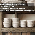 Artena Ramekins Oven Safe, Creme Brulee Ramekins, Embossed White Ceramic Ramiken, Souffle Pudding Custard Cups, Baking Dish, Dipping Bowls, Sauce Cups, Set Of 4 (Willow Leaf, 8 oz)