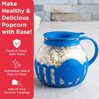 Ecolution Patented Micro-Pop Microwave Popcorn Popper with Temperature Safe Glass,3-in-1 Lid Measures Kernels and Melts Butter,Made Without BPA,Dishwasher Safe,3-Quart,Blue,(Pack of 4)
