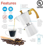 GROSCHE White Milano Stovetop Espresso Maker, 6 cup
