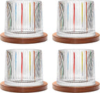 Rotatable Old Fashioned Glass, 275ml/10oz Crystal Whiskey Glass Set of 4, Wood Coaster, Thickening, Used as Rum Glass, Cocktail Cup, Coffee Cup, Milk Cup to Relax and Reduce Stress, Christmas gifts