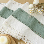 FEXIA Sage Green Table Runner 72 Inches Long with Tassels Boho for Easter Home Decor Rustic Macrame Farmhouse Table Cover for Srping Party Bohemian Bridal Shower Dining Decorations(12x72 Inches)
