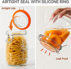 Anwoi Wide Mouth Glass Jars with Airtight Lid 32OZ 4 Pack, Kitchen Storage Large Clear Canister Jars with Hinged Lid with Measurement Marks For Canning,Coffee,Flour,Sugar,Beans