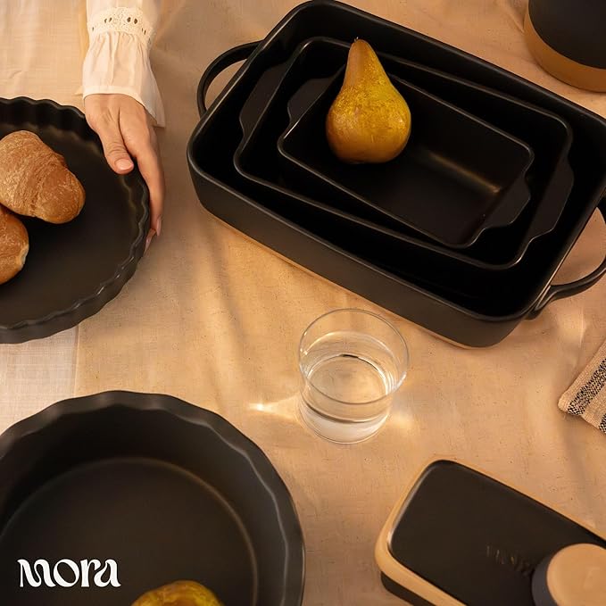 Mora Ceramic Baking Dish with Handles For Casserole, Lasagna, Gratin, Broiling, Roasting, and Baking. Large 9x13 in Pan, Extra Deep - Porcelain Serving Bakeware from Oven to Table. Freezer Safe - Liquorice