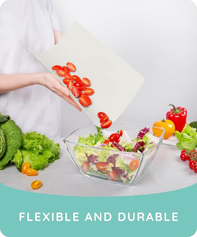 Extra Thick Flexible Cutting Boards for Kitchen, Cutting Mats for Cooking, Colored Cutting Mat Set, Non-Slip Cutting Sheets, Flexible Plastic Cutting Board Set of 3, Serving Utensils 15"x12"