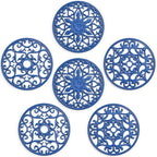 SMARTAKE 6 Set Silicone Trivet Mats, Multi-Use Carved Trivet Mat, Insulated Non-Slip Durable Kitchen Mats, Flexible Modern Kitchen Table Mat, for Hot Dishes, Pots, Dining Countertop, Navy Blue