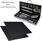 Home-Complete 18-piece BBQ Grill Set, 16-pc Stainless Steel Barbecue Tools Kit with Aluminum Case and 2-pack BBQ Grill Mats