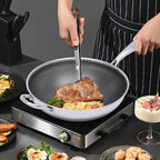 12in Woks & Stir Fry Pans Wok Pan with Lid, No Chemical Coated Chinese Woks for Electric, Induction,Gas Stoves