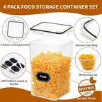 HKJ Chef 4 Pack Extra Large Airtight Food Storage Containers with Lids (6.5L / 220 oz), BPA Free Plastic Kitchen and Pantry Organization Contianers for Cereal Flour and Sugar Storage, Labels & Marker