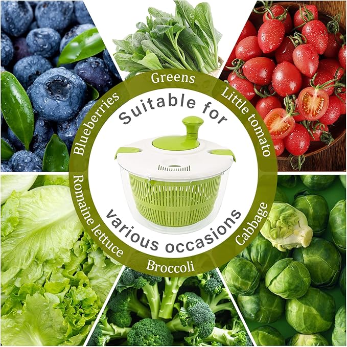 5Qt High-Efficiency Salad Spinner & Vegetable Dehydrator -Quick-dry salad spinner,Manual Kitchen Tool for Lettuce,Berries,Quick Spin Dry Vegetables