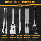 BBQ Grilling Accessories, 16-Inch Stainless Steel BBQ Grill Tools Set for Men, Heavy Duty Grilling Accessories Kit for Camping, Kitchen, Extra Thick Barbecue Utensil