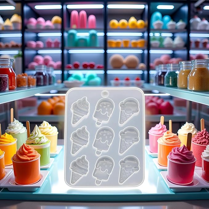 White Cake Mold, Ice Cream Popsicle Cute Food Keychain Pendant Silicone Resin Mold Jewelry Tools，Jewelry Boxes and Organizers，Ice Pop Molds Specialty Tools and Gadgets