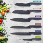 HAUSHOF Kitchen Knife Set, 12-Piece Knives Set with 6 colorful Sheaths, Non-Stick Coated Stainless Steel Blades for Slicing, Dicing&Cutting, Gifts Knife Set for Dad, Mom, Husband and Wife