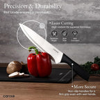 CAROTE Knife Set, 11 Pcs Kitchen Knives with 5 Blade Guards & Non-Slip Cutting Board, Rustproof Stainless Steel 5 Kitchen Knife Set, Plain Black