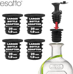 Esatto Pour & Seal Plastic Pourer with Lid - 12 Pieces & 4 Cork Adaptors for Precision Pouring, Pour Spouts for Bottles, Liquor Bottle Pourers for Alcohol & Olive Oil, Bar Bartender Accessories