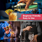 24oz Cocktail Shaker Set Martini Shaker Set Bartender Set with Margarita Mixer Drink Shaker, Measuring Jigger and Mixing Spoon - Professional 18/8 Stainless Steel Bar Tools for Mixed Drinks (Gold)