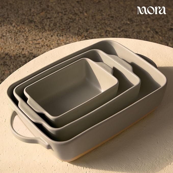 Mora Ceramic Baking Dish with Handles For Casserole, Lasagna, Gratin, Broiling, Roasting, and Baking. Large 9x13 in Pan, Extra Deep - Porcelain Serving Bakeware from Oven to Table. Freezer Safe - Peppercorn