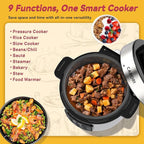 CARORI Electric Pressure Cooker 6 Quart Silver, Non-stick Pot, 9-in-1 Instant Pot, 12 Preset Functions with Touchscreen, Safe Steam Release, Stew, Slow Cook, Rice, Sauté, Warmer