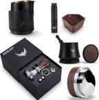 Walnut Espresso Set - 58mm Espresso Tools, Blind Coffee Shaker, 30lb Tamper, Coffee Leveler, Handleless Milk Pitcher, Dosing Cup and RDT Sprayer